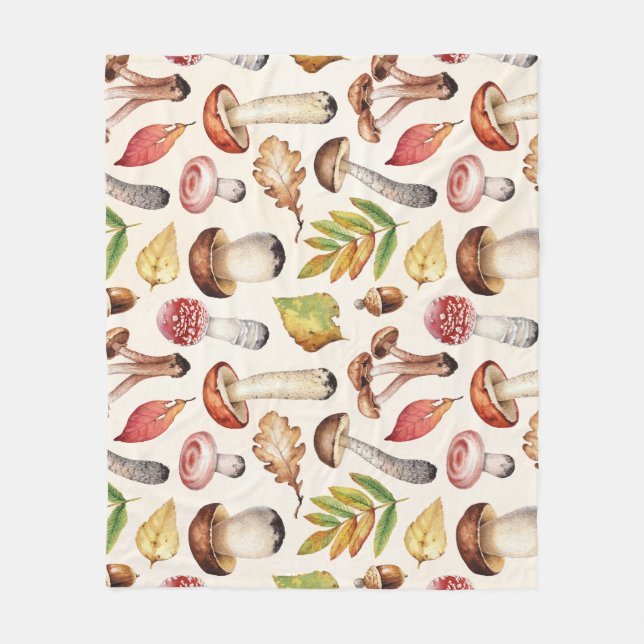Couverture Polaire Champignons Feuille : Motif d'illustration aquarel (Devant)