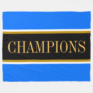 Couverture Polaire CHAMPIONS Bleu Clair Noir Blanc Rayures de Course