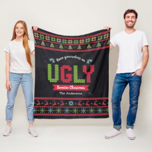 Couverture Polaire Chandail de Noël moche Nordic Knit Fun Chalkboard