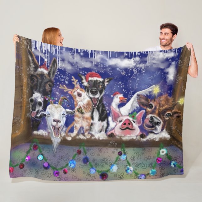 Couverture Polaire Chanson de Noël - Joyeuse fête des animaux drôle p (En situation)