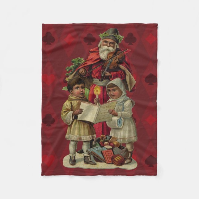 Couverture Polaire Chant vintage de musique de Noël Père Noël (Devant)