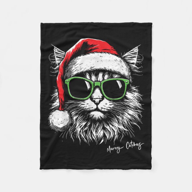 Couverture Polaire Chapeau de Santa Meowy Catmas Pyjama de Noël pour  (Devant)