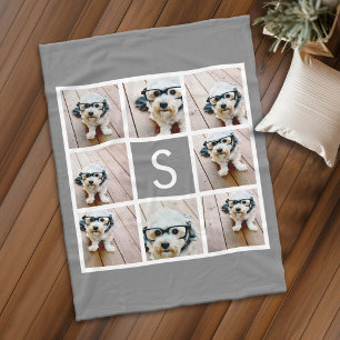 Couverture Polaire Charbon Blanc 8 Photo Collage Monogramme simple