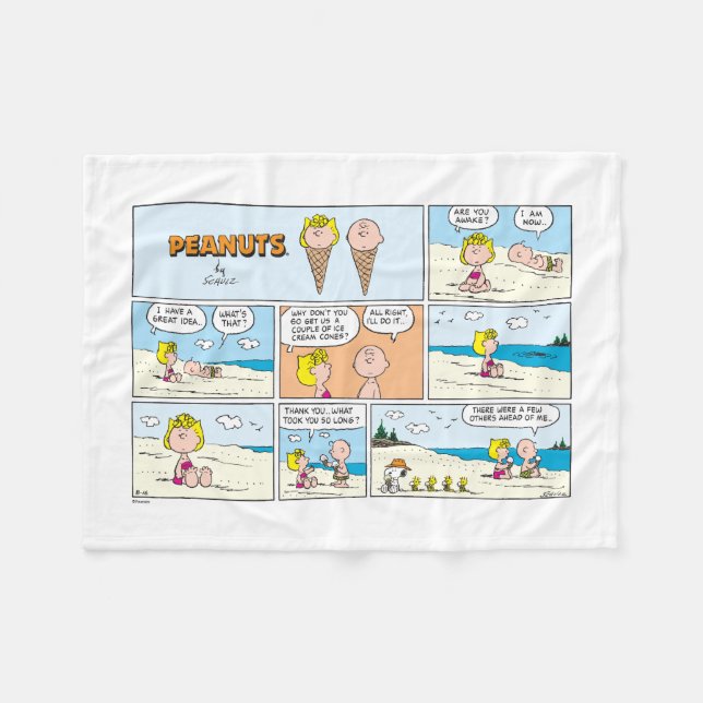 Couverture Polaire Charlie Brown & Glace Sally À La Plage (Devant (Horizontal))