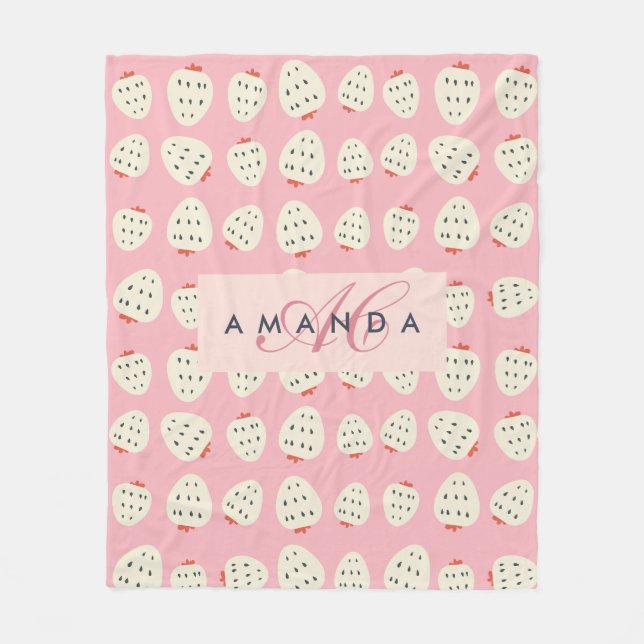 Couverture Polaire Charmante Motif de fraises Monogrammes Cadeaux (Devant)