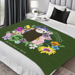Couverture Polaire Charme Chocolat Sable Ferret Floral Vert