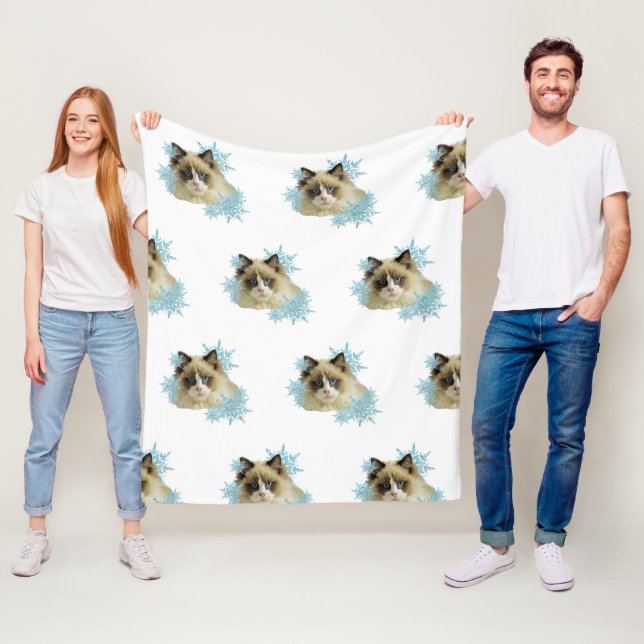 Couverture Polaire Chat à poupée dans les flocons de neige (En situation)