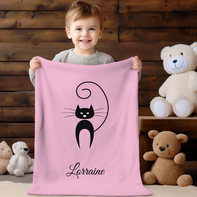 Couverture Polaire Chat à queue de boule noire moderne et élégant (Créateur téléchargé)