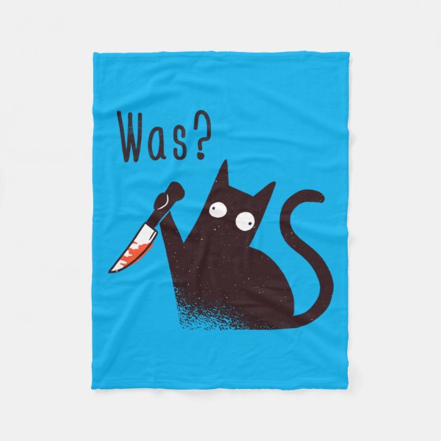 Couverture Polaire Chat allemand fou et drôle avec un couteau (Devant)