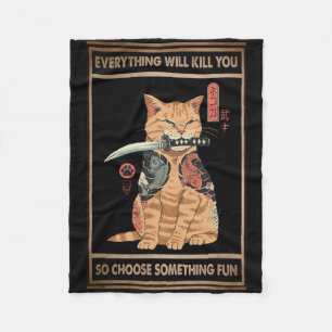Couverture Polaire Chat Amusant Samurai Tout Vous Tuera