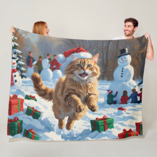 Couverture Polaire Chat Angora Turc courant dans la neige avec un cha