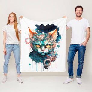 Couverture Polaire Chat aquarelle en style steampunk