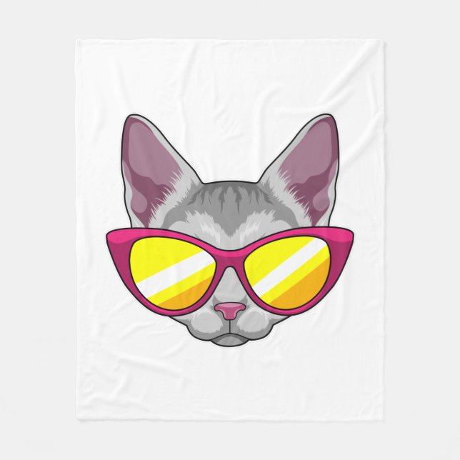 Couverture Polaire Chat avec lunettes de soleil (Devant)