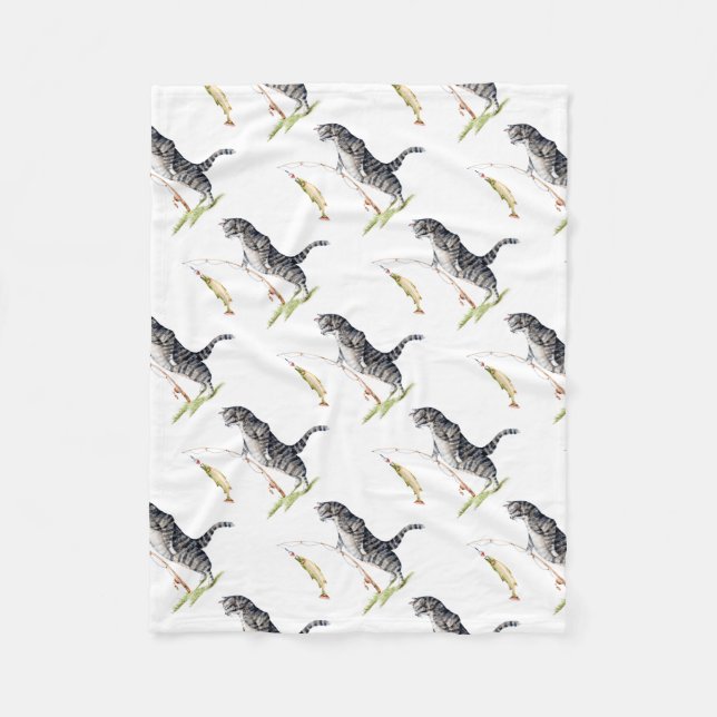 Couverture Polaire Chat avec un poisson (Devant)