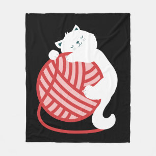 Couverture Polaire Chat blanc mignon avec boule de fil