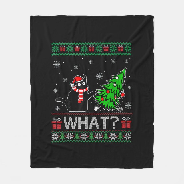 Couverture Polaire Chat Ce Chat Noir Drôle Poussant Arbre De Noël (Devant)