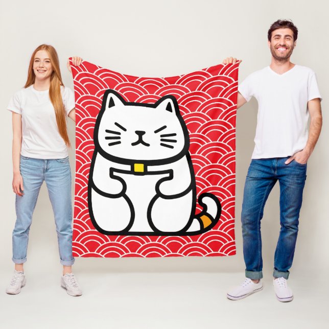 Couverture Polaire Chat chanceux japonais ou Maneki-Neko (En situation)