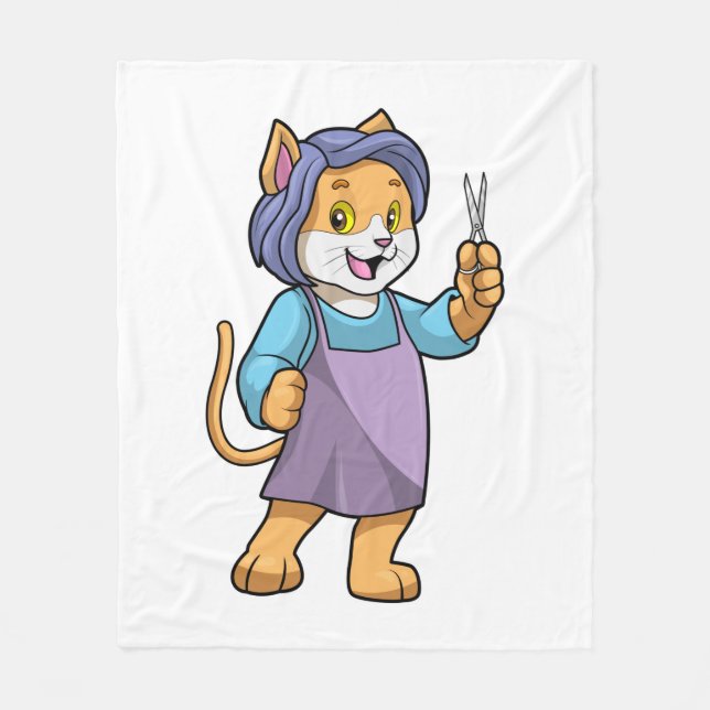 Couverture Polaire Chat coiffeur avec ciseaux (Devant)