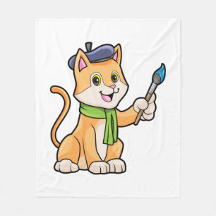 Couverture Polaire Chat comme Peintre avec pinceau et écusson