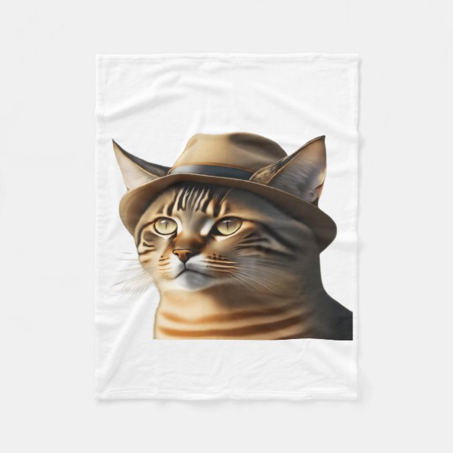 Couverture Polaire Chat confortable en Fedora Blanche polaire (Devant)