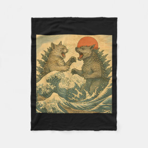 Couverture Polaire Chat contre monstre Kaiju de chien de style Ukiyo-