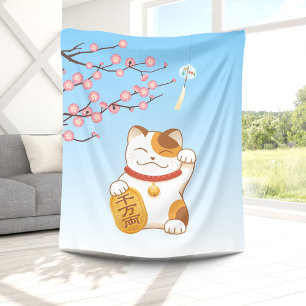 Couverture Polaire Chat de calicot chanceux japonais, Maneki Neko