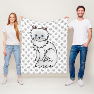 Couverture Polaire Chat de dessin animé persan blanc mignon & emprein