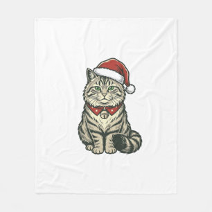 Couverture Polaire Chat de Noël Chapeau de Père Noël Dessin de Gravur