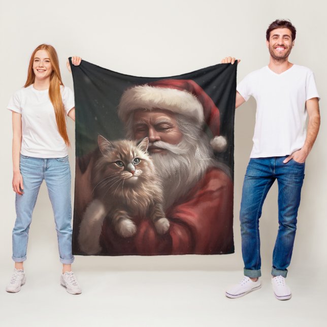 Couverture Polaire Chat de Sibérie avec Noël Festif du Père Noël (En situation)