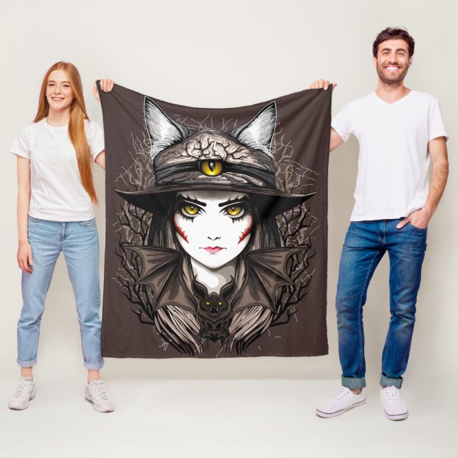 Couverture Polaire Chat de sorcière Halloween Déplaisant Portrait mig (En situation)