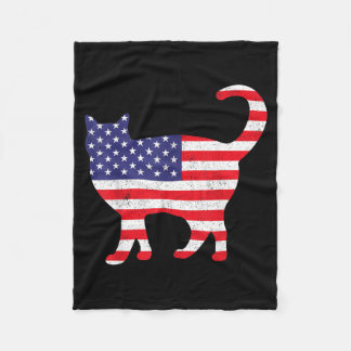 Couverture Polaire Chat drôle avec drapeau américain pour le 4 juille