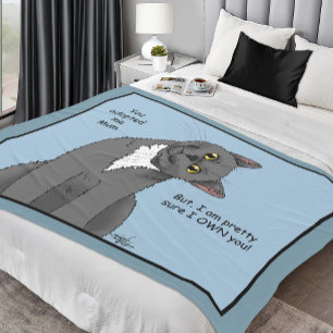 Couverture Polaire Chat Drôle Fête des Mères Chat Gris Bleu