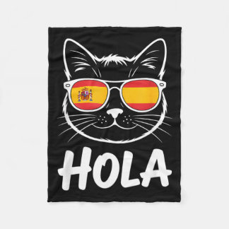 Couverture Polaire Chat Drôle Hola Lunettes de soleil Drapeau Espagno