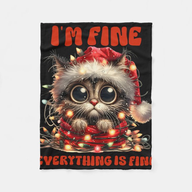 Couverture Polaire Chat drôle Noël Je vais bien Tout va bien (Devant)