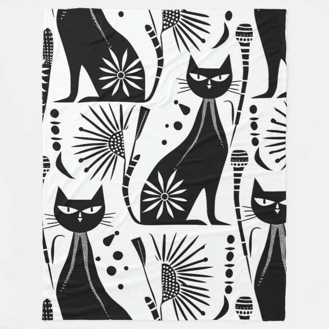 Couverture Polaire Chat égyptien - Motif noir et blanc (Devant)