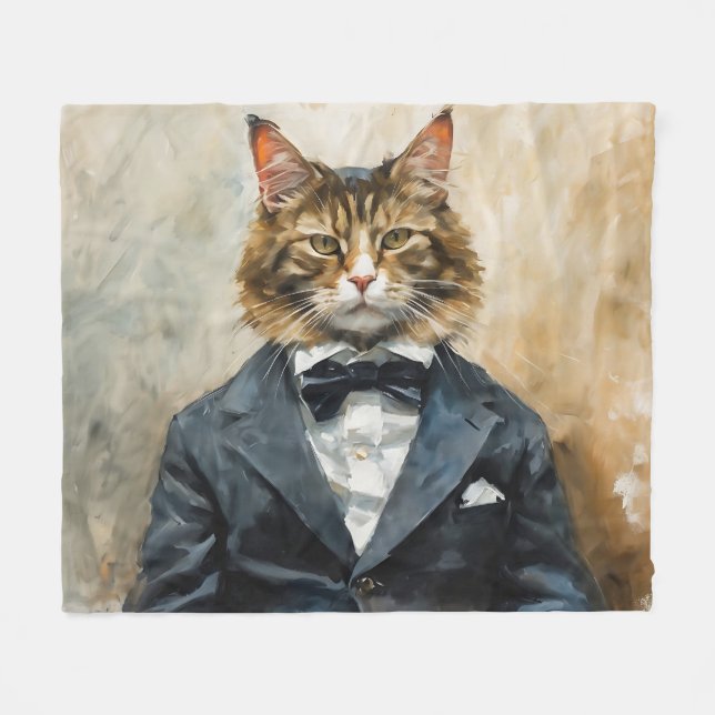 Couverture Polaire Chat en costume (Devant (Horizontal))