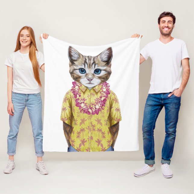 Couverture Polaire Chat hawaïen de Kitty (En situation)