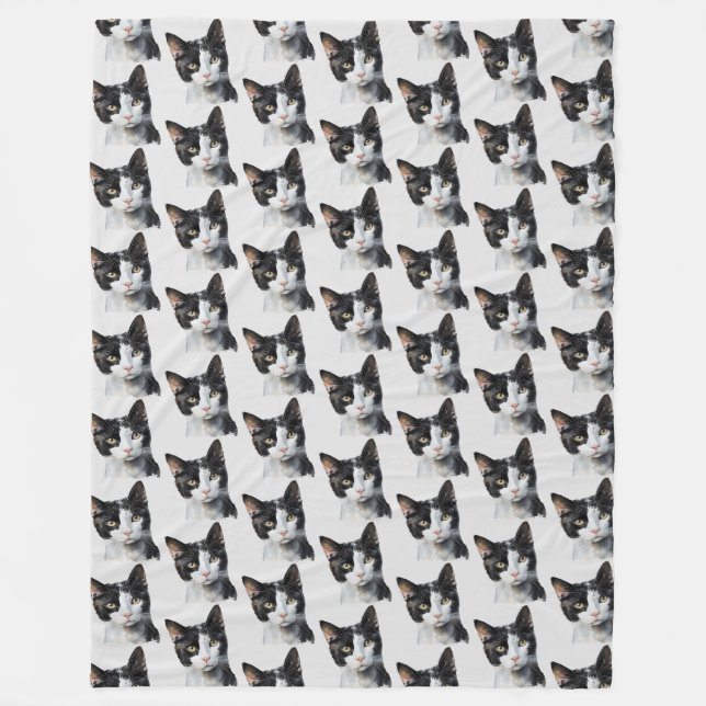Couverture Polaire Chat Kitty blanc gris noir (Devant)