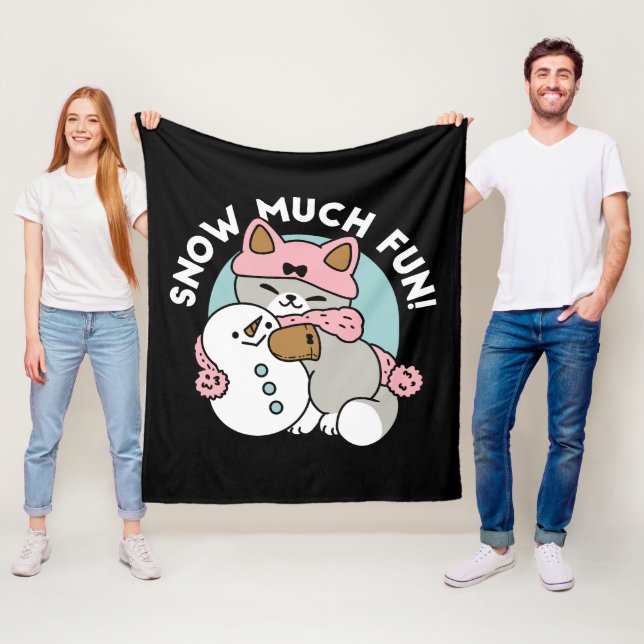 Couverture Polaire Chat mignon en Engin à neige avec Art Snowman (En situation)