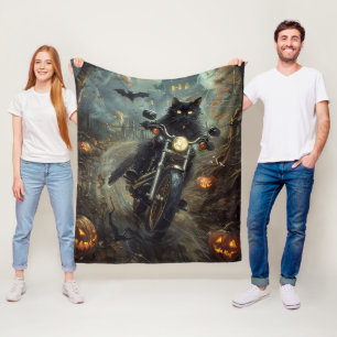 Couverture Polaire Chat Noir à Moto Halloween Épouvantable