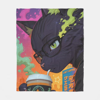 Couverture Polaire Chat noir animé mystique