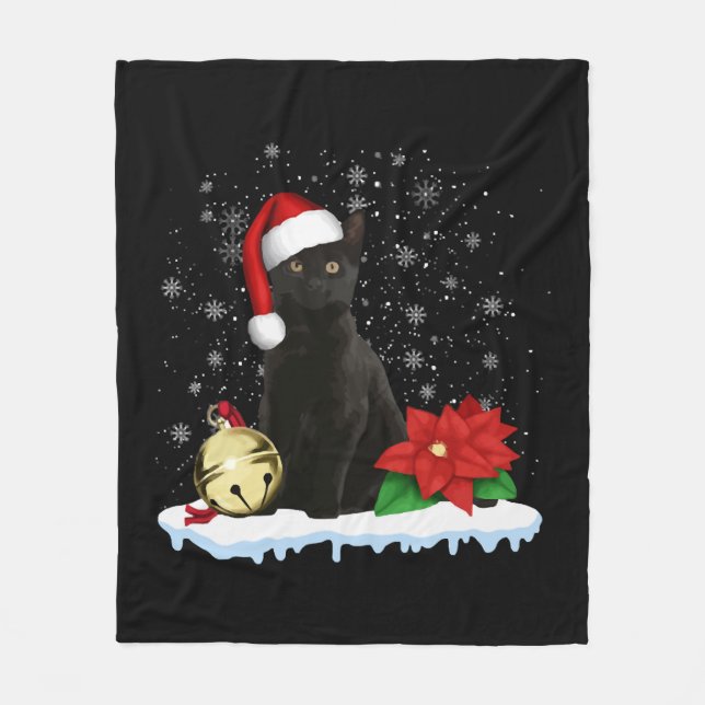 Couverture Polaire Chat Noir Avec Un Chapeau De Noël Costume Chat De  (Devant)