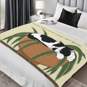 Couverture Polaire Chat noir blanc Plante drôle