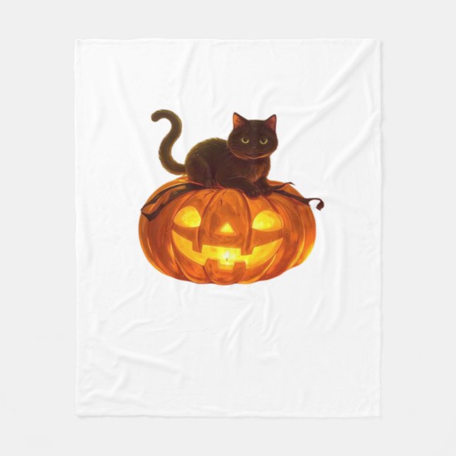 Couverture Polaire Chat noir et Citrouille - Halloween magique Éffray (Devant)