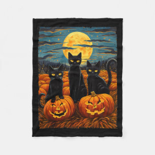 Couverture Polaire Chat noir Halloween amateurs de chats ciel nocturn