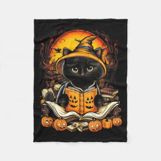 Couverture Polaire Chat Noir Lisant des Livres Citrouille Automne Ens