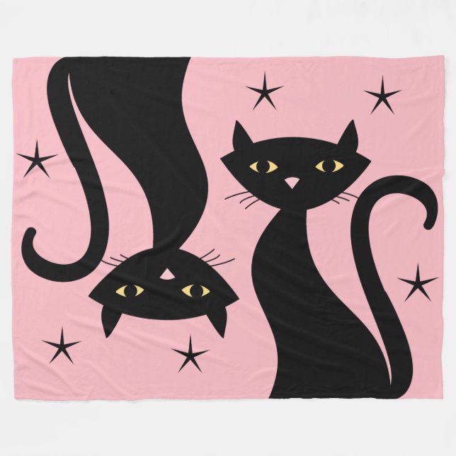 Couverture Polaire Chat noir rétro (Devant (Horizontal))