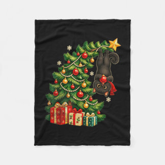 Couverture Polaire Chat noir suspendu à l'arbre de Noël animal de com