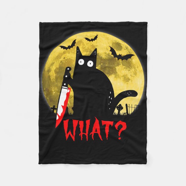 Couverture Polaire Chat Quel Chat Noir Meurtrier Tenant Couteau Drôle (Devant)