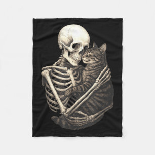 Couverture Polaire Chat qui étreint un squelette Halloween Amateur de